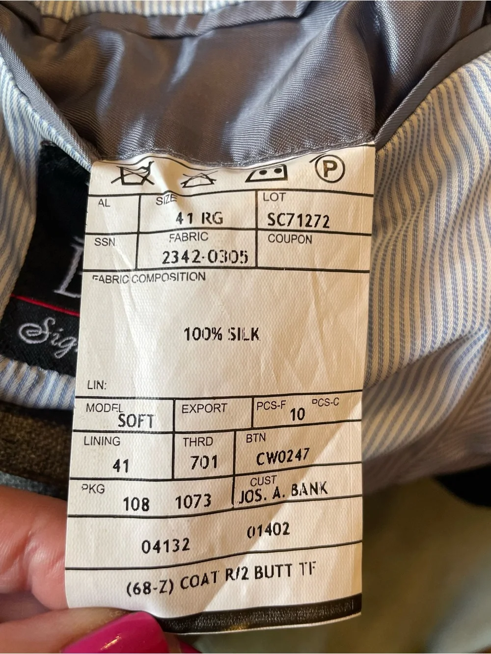 Jos A Bank Signature Collection 100% Silk Sport Coat Blazer Gray 41R Tailored